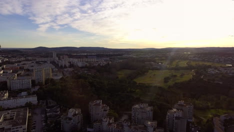 Sunset-over-golf-Montpellier-Massane-aerial-drone-view.